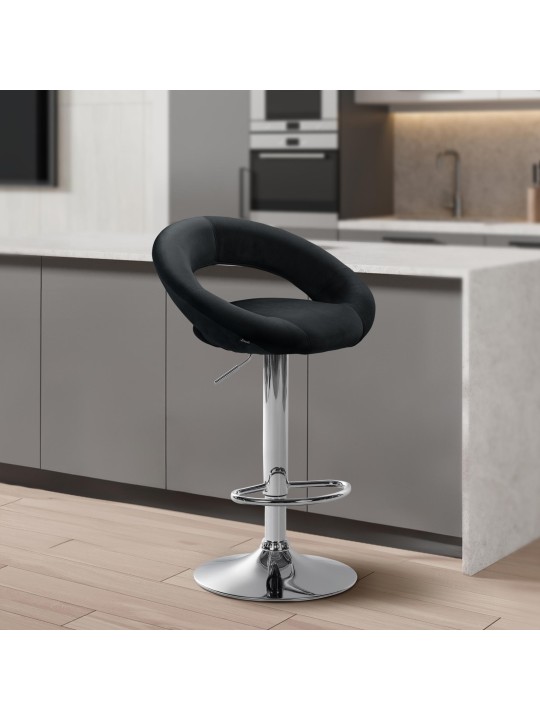 Banqueta alta Olinda veludo cromado, preto
