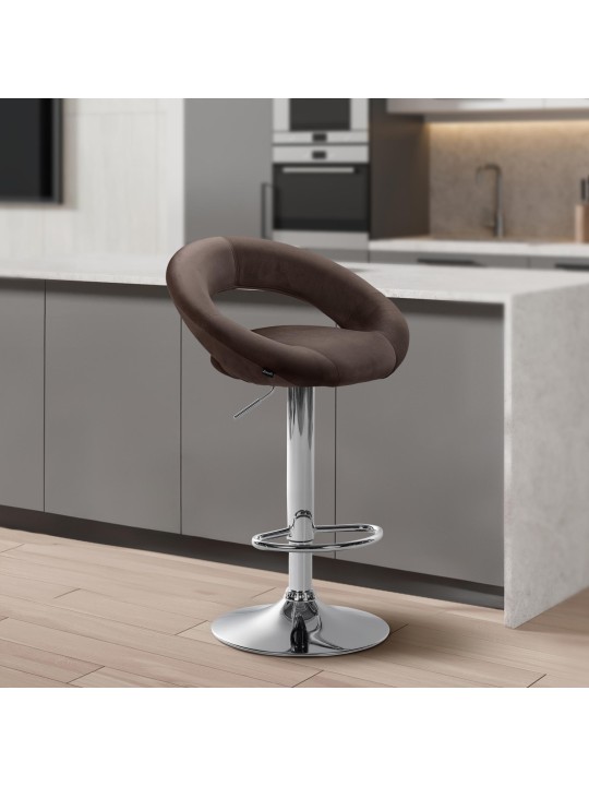 Banqueta alta Olinda veludo cromado, castanho