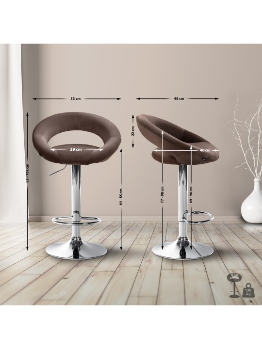 Banqueta alta Olinda veludo cromado, castanho