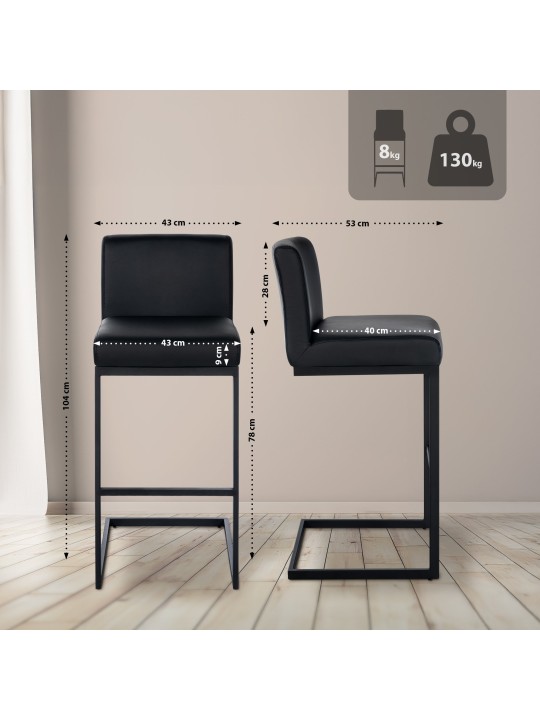 Banqueta alta Hopewell couro sintético B, preto