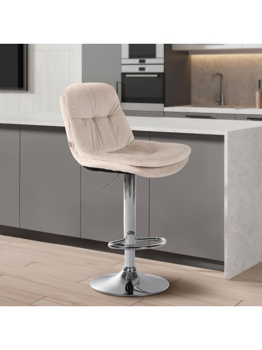 Banqueta alta Laurel veludo cromado, creme
