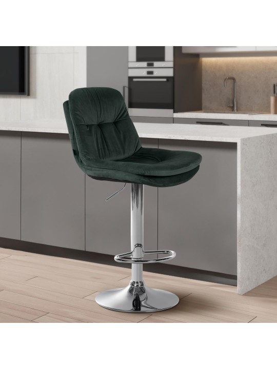 Banco de bar Laurel Velvet Chrome, verde escuro Banco de bar Laurel Velvet Chrome, verde escuro
