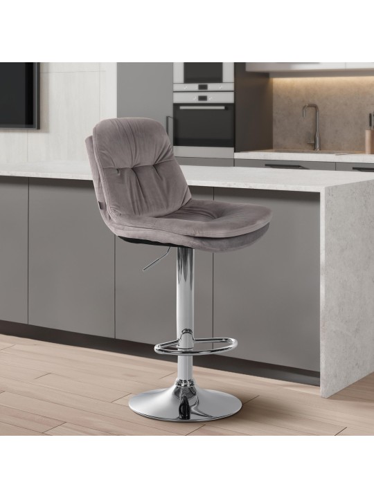 Banco de bar Laurel Velvet Chrome, cinza Banco de bar Laurel Velvet Chrome, cinza
