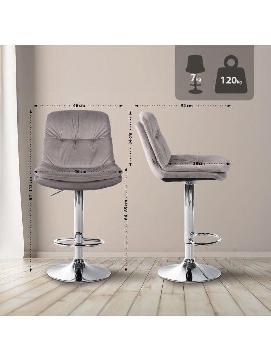 Banco de bar Laurel Velvet Chrome, cinza Banco de bar Laurel Velvet Chrome, cinza