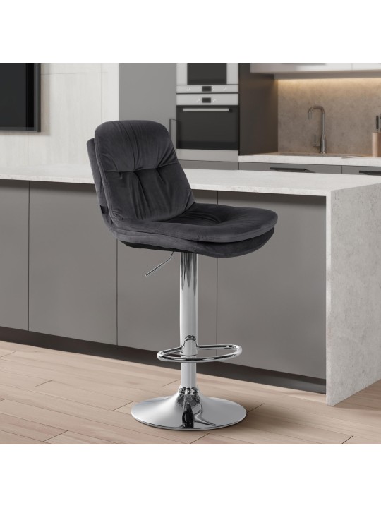 Banco de bar Laurel Velvet Chrome, cinza escuro Banco de bar Laurel Velvet Chrome, cinza escuro