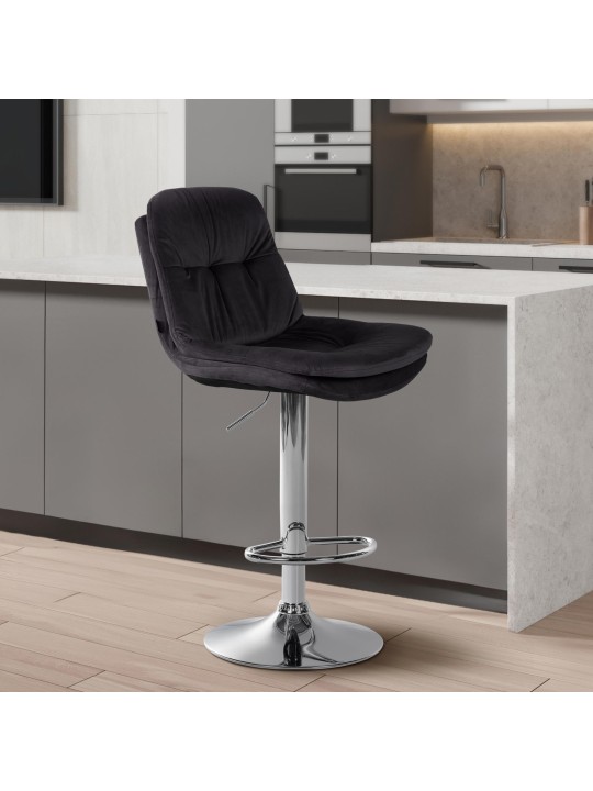 Banco de bar Laurel Velvet Chrome, preto