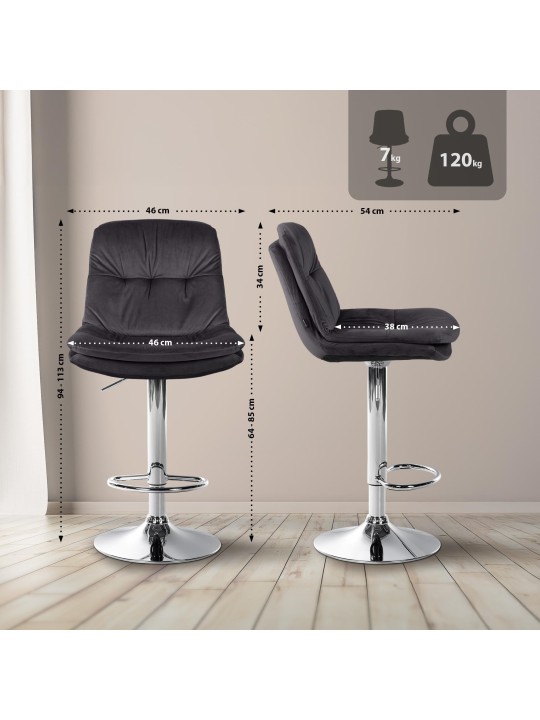 Banco de bar Laurel Velvet Chrome, preto