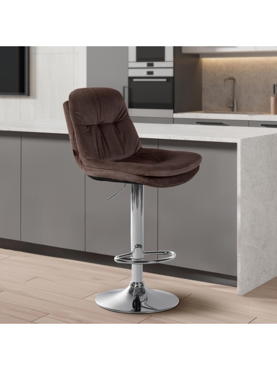 Banco de bar Laurel Velvet Chrome, castanho