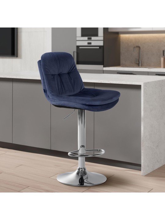 Banco de bar Laurel Velvet Chrome, azul Banco de bar Laurel Velvet Chrome, azul