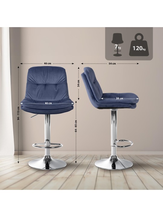 Banco de bar Laurel Velvet Chrome, azul Banco de bar Laurel Velvet Chrome, azul
