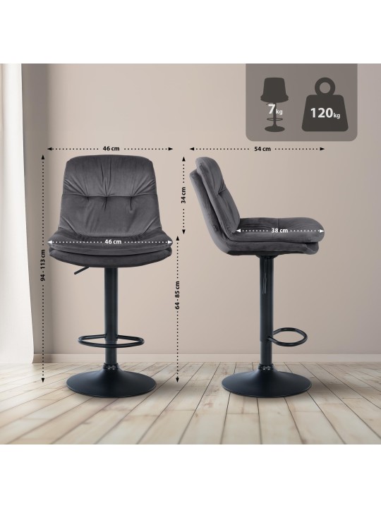 Banqueta alta veludo louro, cinza escuro