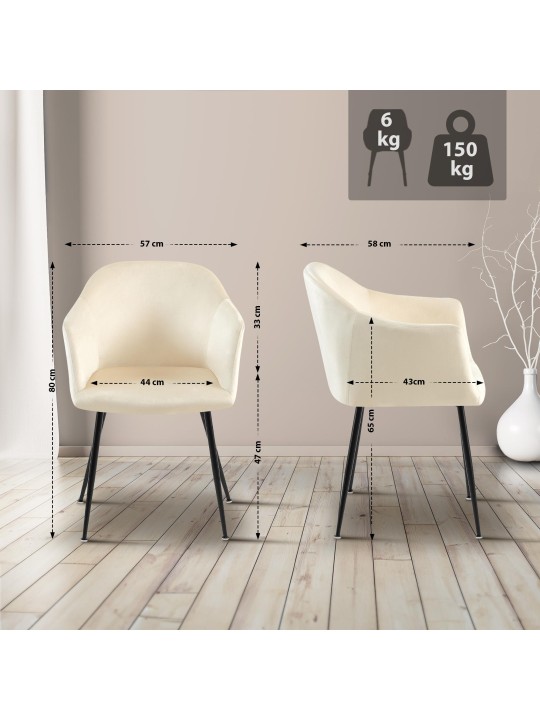 Cadeira de jantar de veludo Jaysie, creme