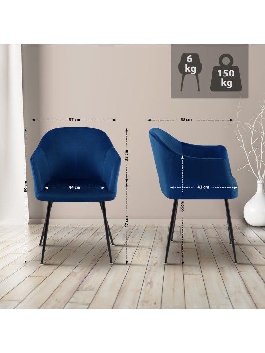 Cadeira de jantar de veludo Jaysie, azul escuro