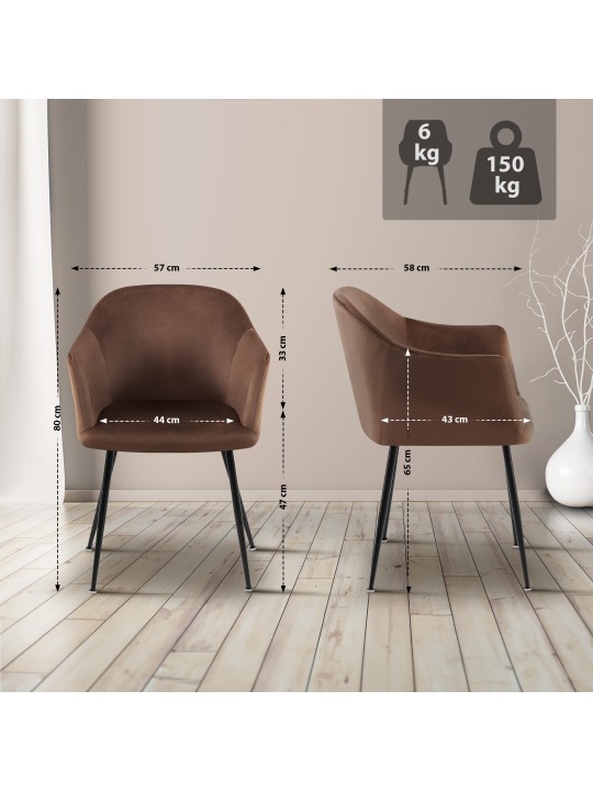Cadeira de jantar de veludo Jaysie, castanho