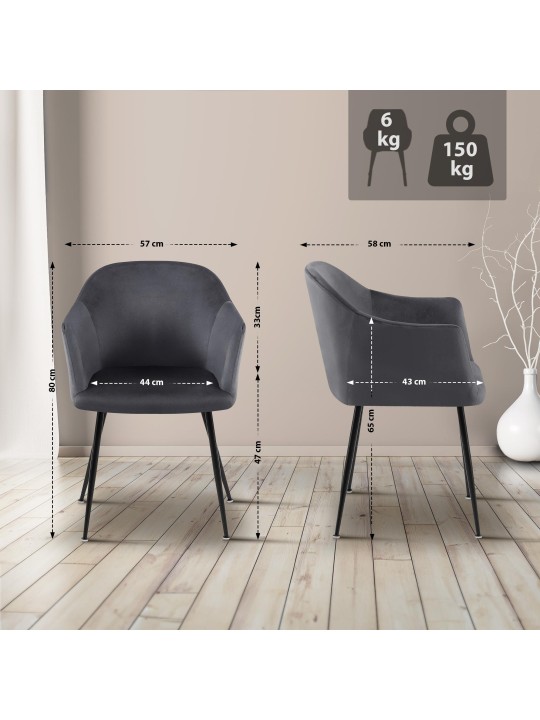 Cadeira de jantar de veludo Jaysie, cinza escuro