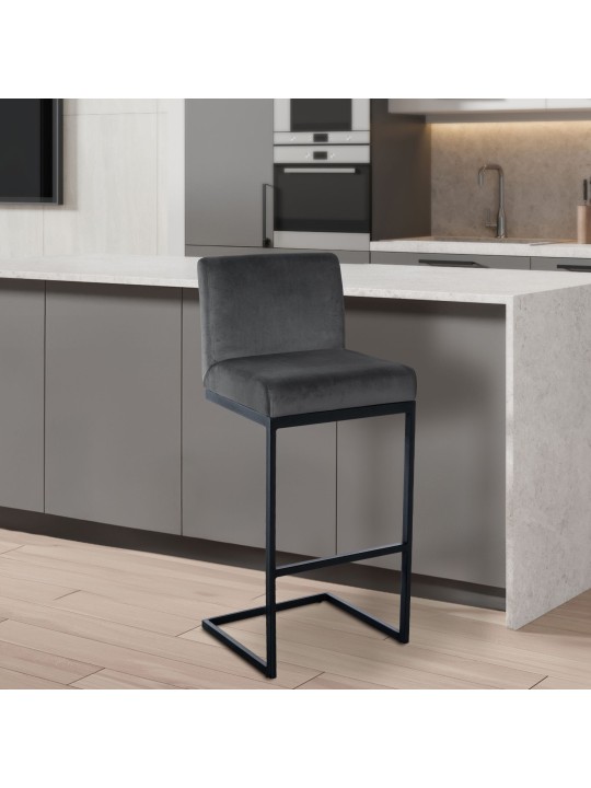 Banqueta alta Hopewell veludo B, cinza escuro