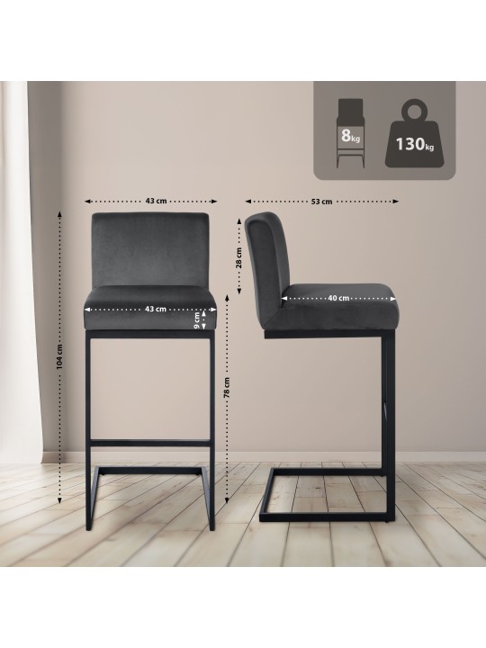 Banqueta alta Hopewell veludo B, cinza escuro