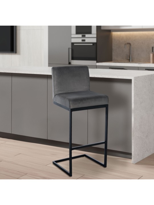 Banqueta alta Hopewell veludo B, cinza