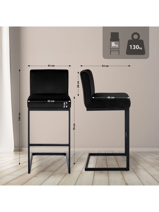 Banqueta alta Hopewell veludo B, preto