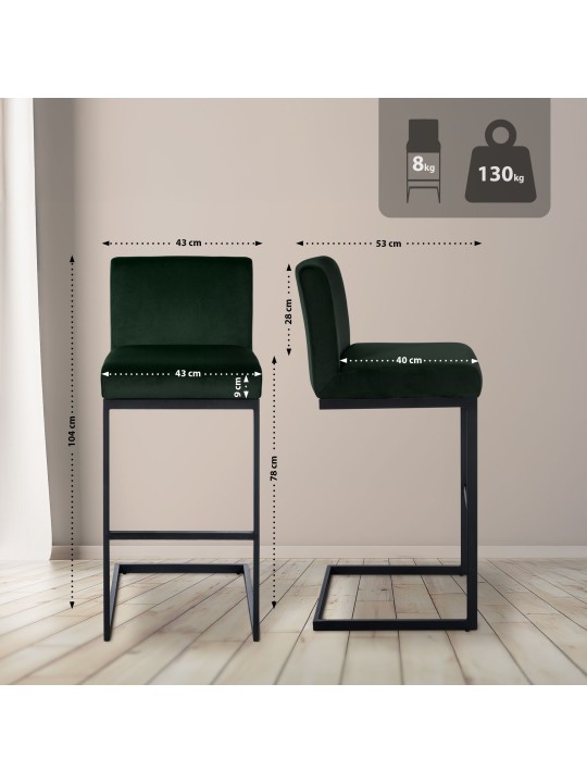 Banqueta alta Hopewell veludo B, verde