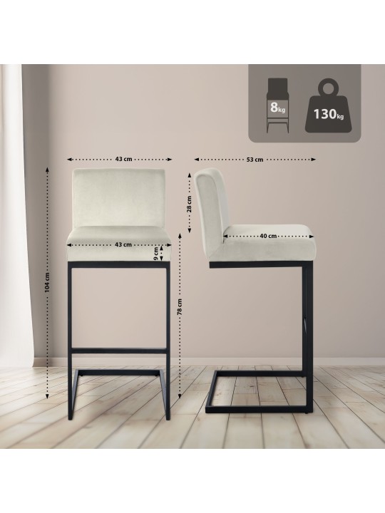 Banqueta alta Hopewell veludo B, creme