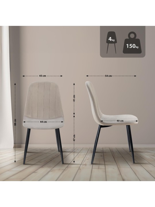 Conjunto de 4 cadeiras de jantar em veludo Baxter, cinza