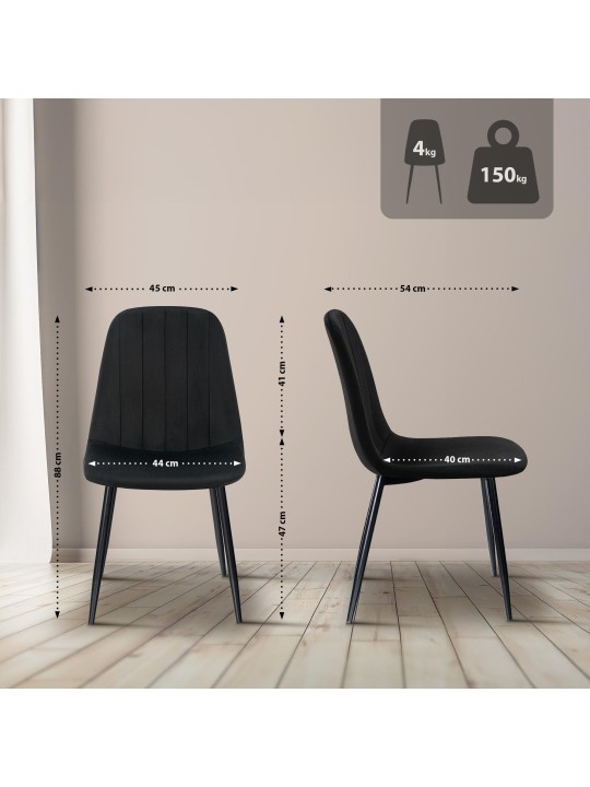 Conjunto de 4 cadeiras de jantar em veludo Baxter, preto
