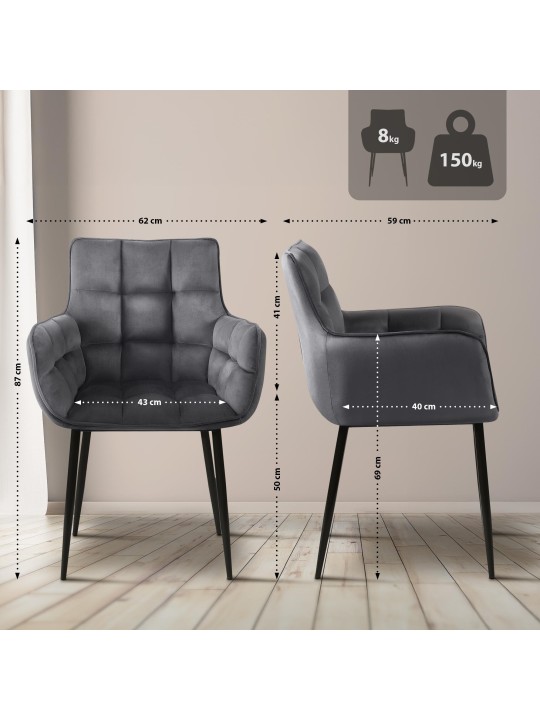 Cadeira Tirana veludo, cinza escuro