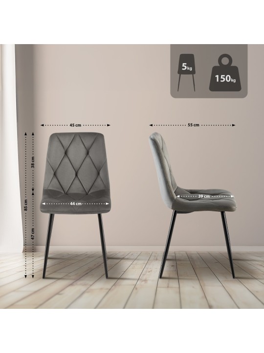 Cadeira de jantar de veludo Clairton, antracite