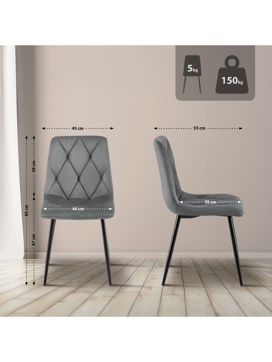 Cadeira de jantar de veludo Clairton, cinza escuro