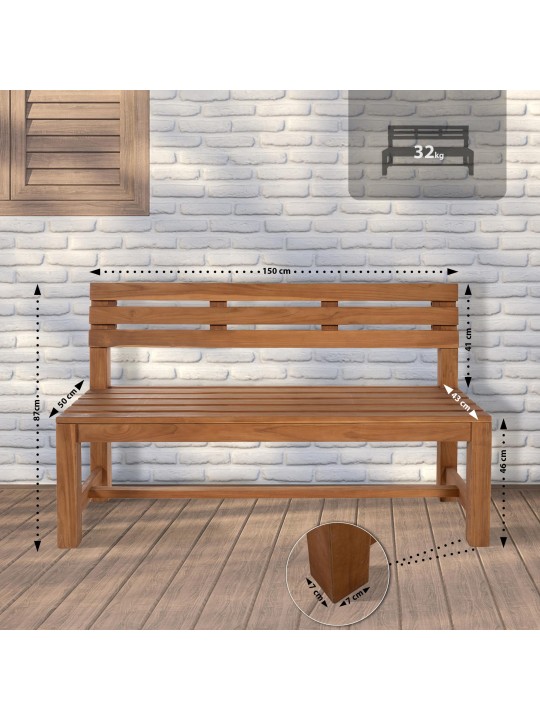 Banco de teca Augusta 150 cm, teca Banco de teca Augusta 150 cm, teca