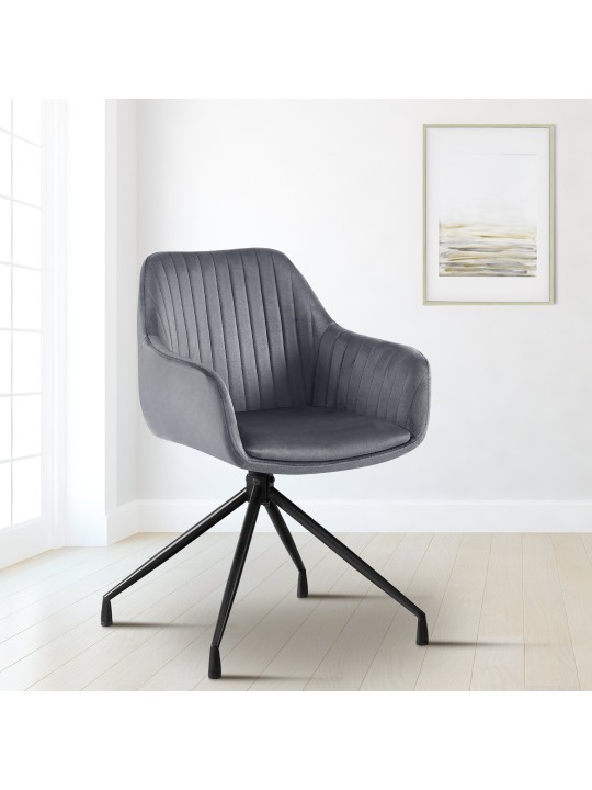Cadeira de jantar de veludo Welby, cinza escuro