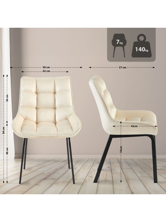 Cadeira de veludo Saranda, creme