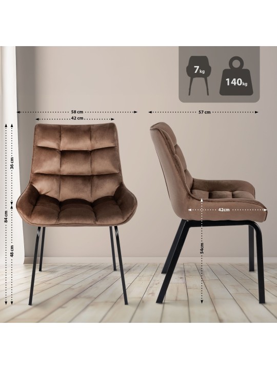 Cadeira de veludo Saranda, castanho