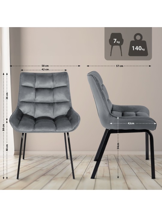 Cadeira de veludo Saranda, cinza escuro Cadeira de veludo Saranda, cinza escuro