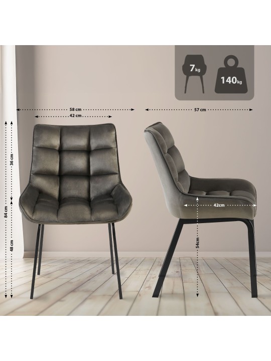 Cadeira de veludo Saranda, antracite