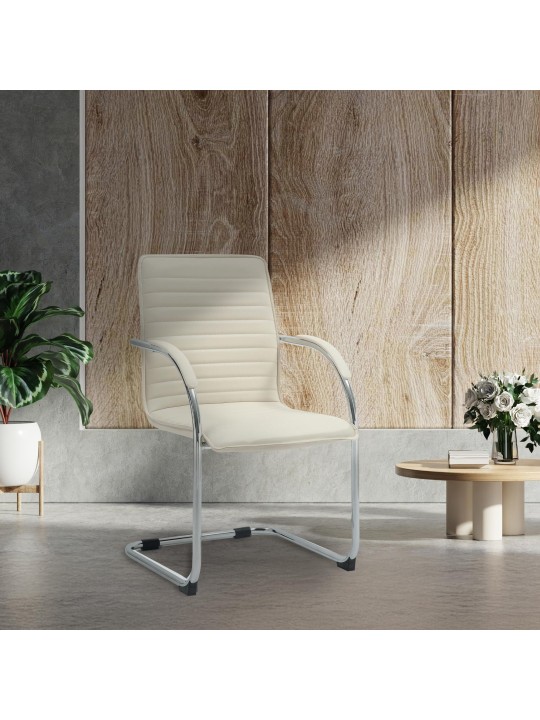 Conjunto de 2 cadeiras para visitantes em couro artificial Tira, creme