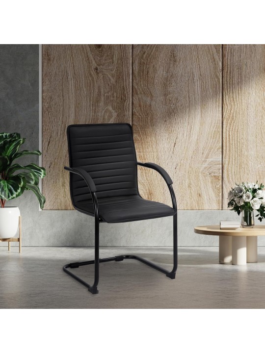 Conjunto de 2 cadeiras para visitantes em couro artificial Tira, preto/preto