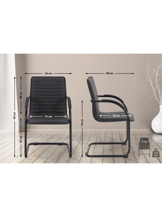 Conjunto de 2 cadeiras para visitantes em couro artificial Tira, preto/preto