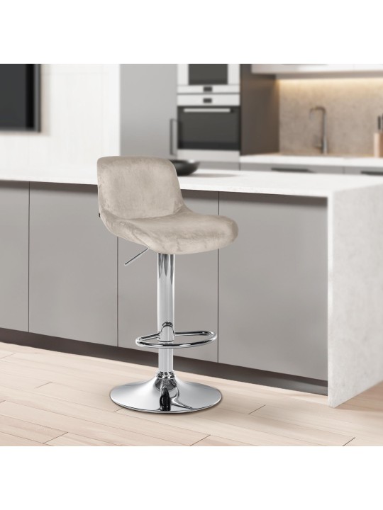 Banqueta alta Solon veludo cromado, creme