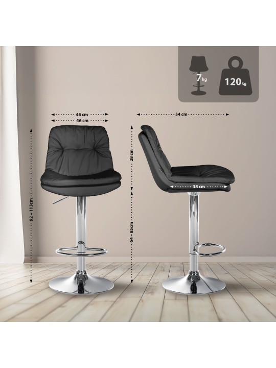 Banqueta alta Laurel couro sintético cromado, preto
