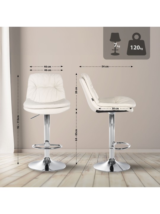 Banqueta alta Laurel couro sintético cromado, branco
