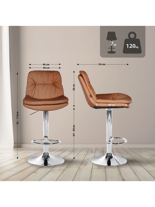 Banqueta alta Laurel couro sintético cromado, castanho claro