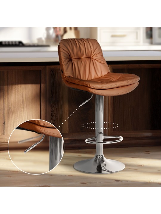Banqueta alta Laurel couro sintético cromado, castanho claro