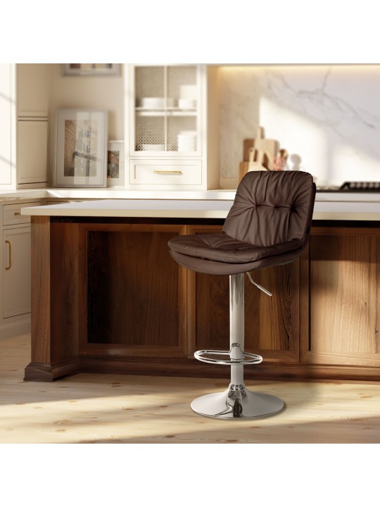 Banqueta alta Laurel couro sintético cromado, castanho