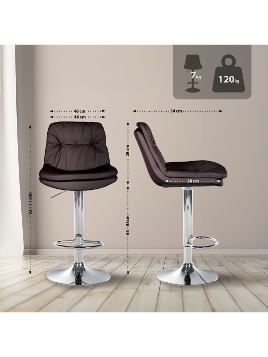 Banqueta alta Laurel couro sintético cromado, castanho
