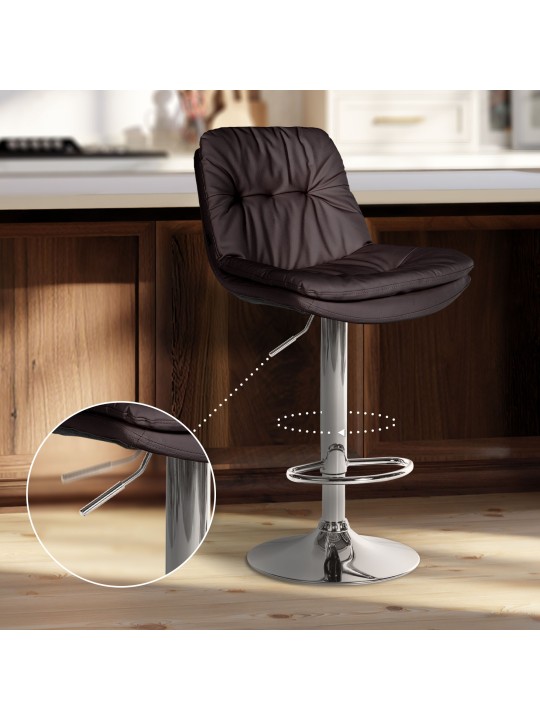 Banqueta alta Laurel couro sintético cromado, castanho