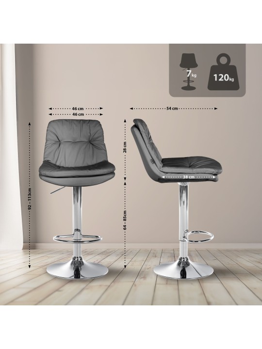 Banqueta alta Laurel couro sintético cromado, cinza