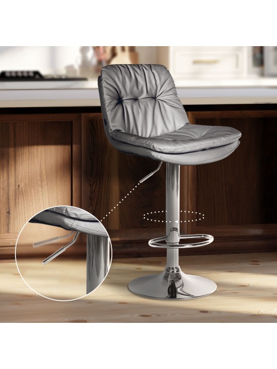 Banqueta alta Laurel couro sintético cromado, cinza