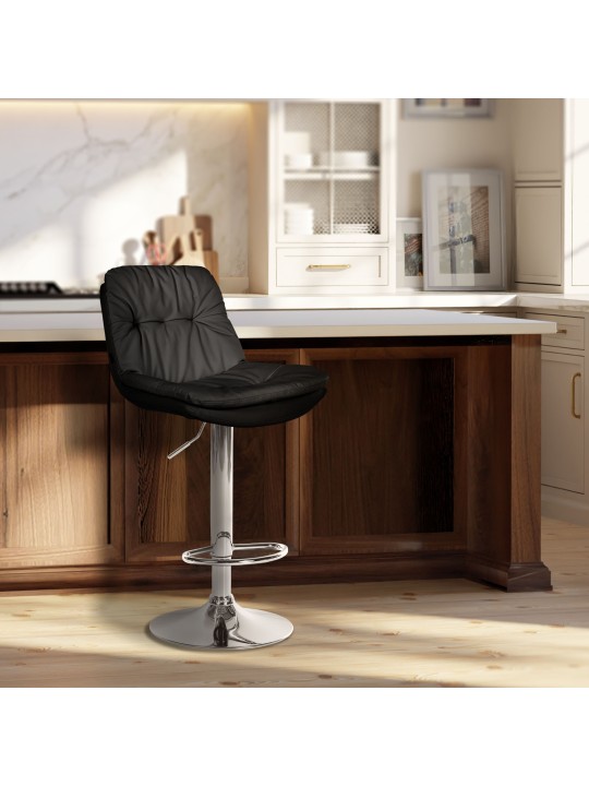 Banqueta alta Laurel couro sintético cromado, preto